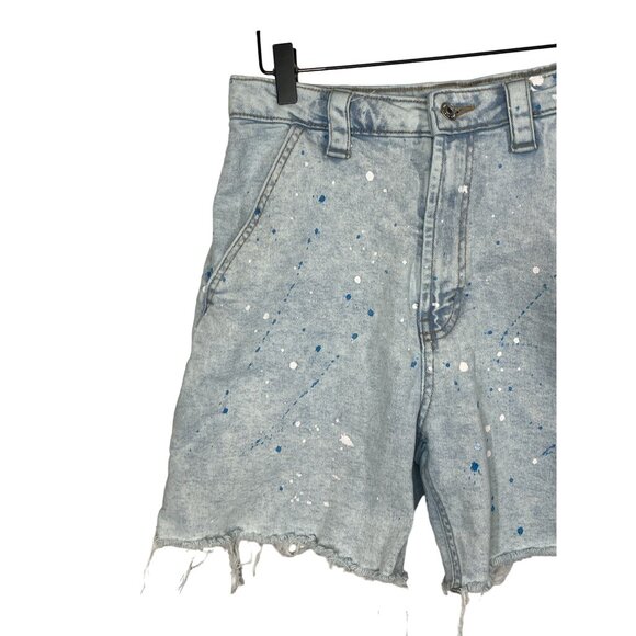 Wild Fable Shorts Womens 8 Blue Jean Denim High Rise Utility Fray Paint Splatter - Picture 2 of 16